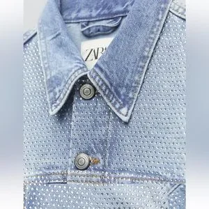 Zara | Jackets & Coats | Zara Zw Rhinestone Denim Jacket